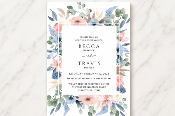Sage green floral wedding invitation with matching insert cards