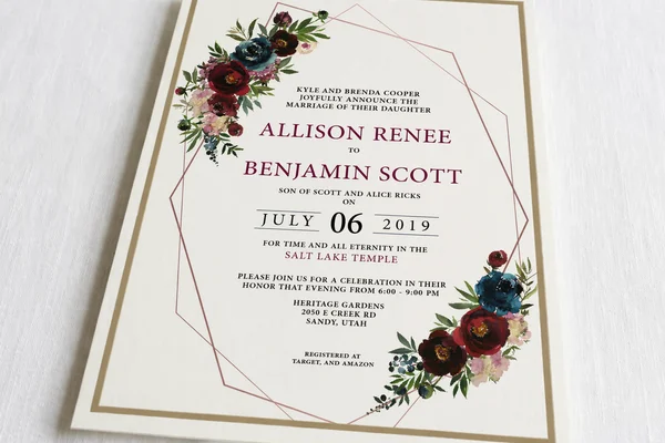 LDS Wedding Invitation Wording Guide design example 1