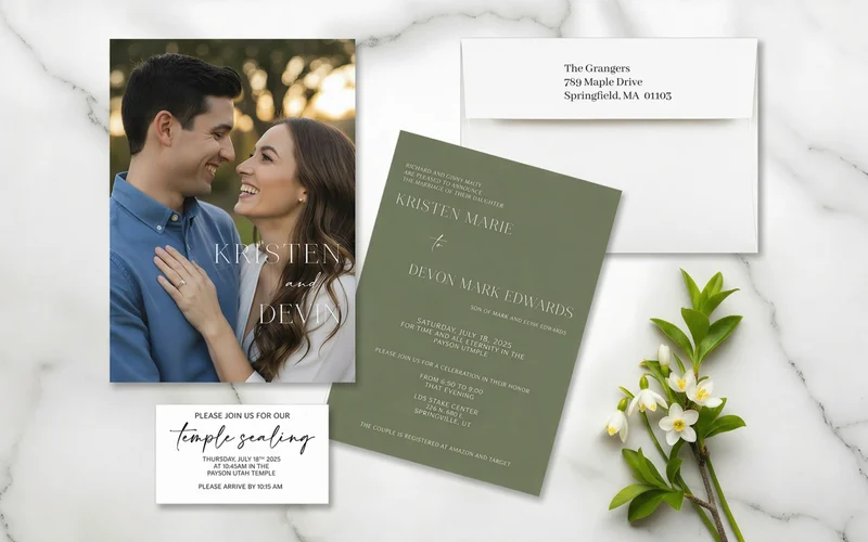 Comparison of wedding invitation printing options with different paper stocks and finishes