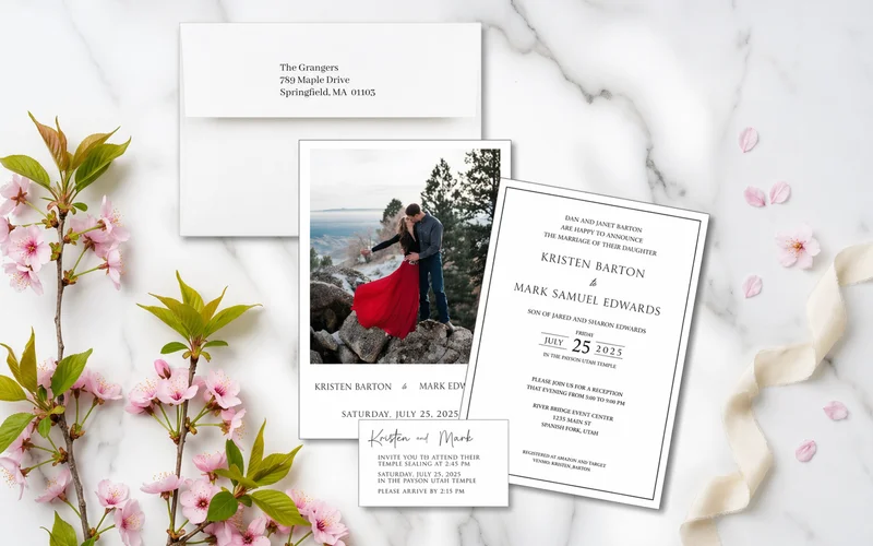 Elegant temple sealing invitation card featuring formal wording and classic typography