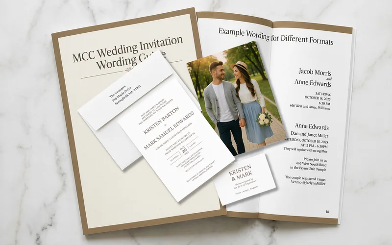 Open house wedding invitation with elegant wording displaying time range and venue details