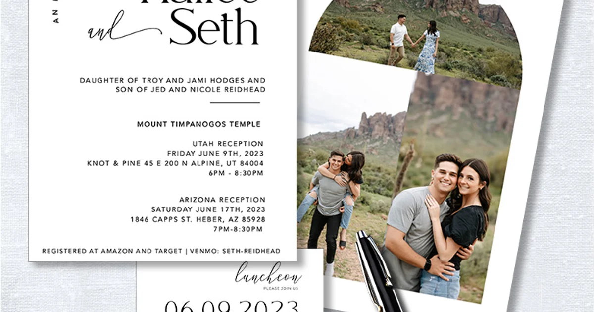 Latter-day Saint wedding invitation displaying essential wording elements and layout details