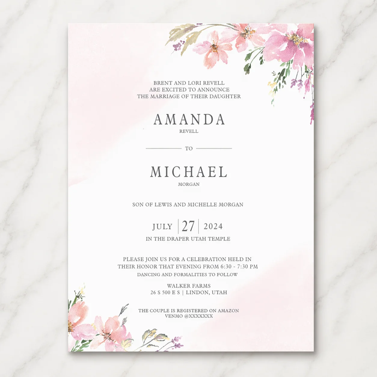 Custom LDS wedding invitation design 2